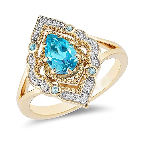 18K Yellow Gold Plated Aladdin Pear Drop Blue Aquamarine Rings Cubic Zirconia Wedding Cz Band Eternity Ring Promise Ring Women Exaggerated Luxury Topaz Sapphire Solitaire Ring for Women ST.051 (8)
