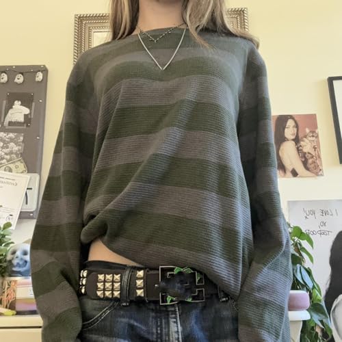 Y2K Striped Long Sleeve Top for Teen Girls Vintage Grunge Aesthetic Cute Shirt Downtown Girl Clothes Harajuku Streetwear3