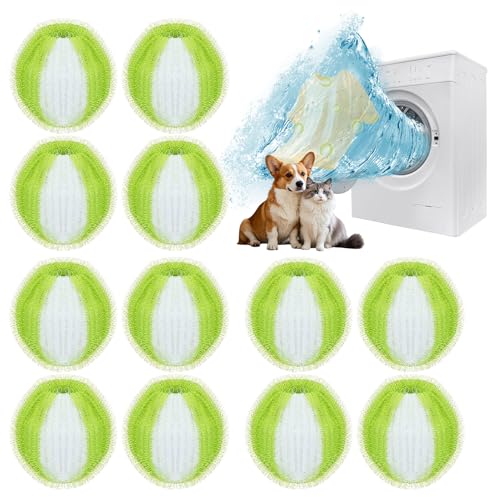 12 Stücke Tierhaarentferner Waschmaschine, Fusselbälle Waschmaschine, Haarentferner Tierhaare, Haarfänger für Wäschetrockner, Wiederverwendbar Fusselbälle für Hundehaarentferner Katzenhaar