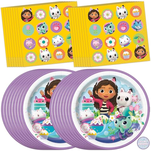 Gabby Dollhouse Plates and Napkins for 16 Guests | Gabby Dollhouse Party Decorations for Birthday | Officially Licensed