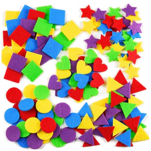 Juvale 1000 Pieces Felt Shapes for Crafts, Heart, Star, and Geometric Designs, Felt Ornaments for Craft Projects (Assorted Colors)