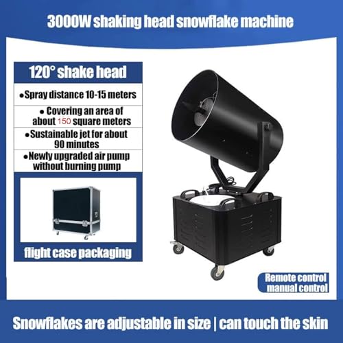 Máquina de nieve de cabeza giratoria 360°, generador vertical de copos de nieve de 3000 W para escenario, alcance de chorro de 10-15 m y área de cobertura de 150 m2, con protección contra fugas, ideal para Navidad, carnavales y presentaciones en vivo miniatura 3