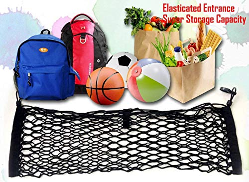 Adjustable Elastic Heavy Duty Cargo Net, Nylon Car Trunk Rear Cargo Organizer, Hook Up Elastic Envelope Luggage Net Truck Bed Storage (36"X 15.7") Universal Fit For Car, Suv, Truck - Black. #TOP6