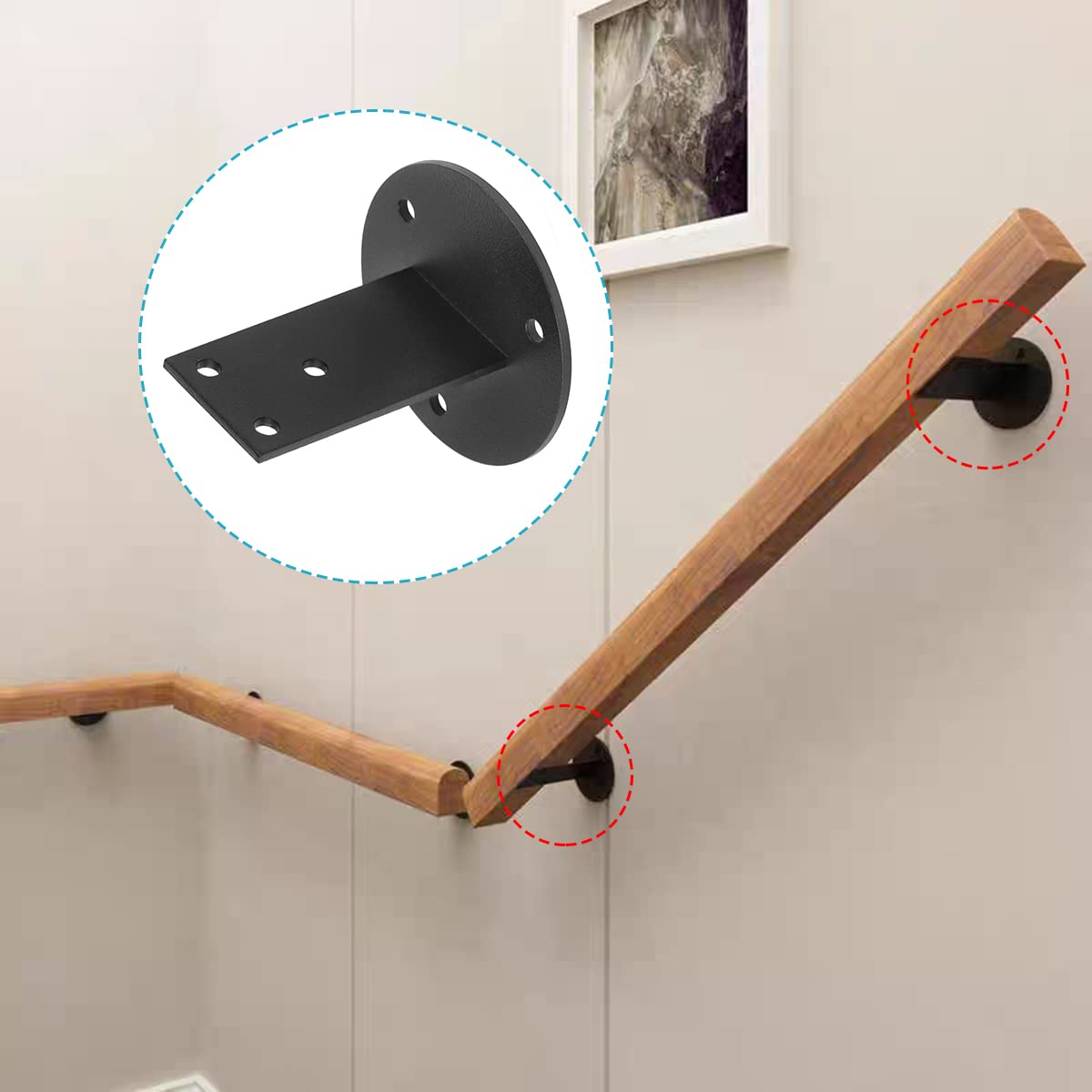 Snapklik.com : OTTFF 8 Pack Black Stair Handrail Bracket For Square ...