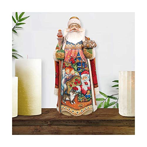 G. Debrekht Carved Wood and Hand-Painted All Through The House Santa, 14"