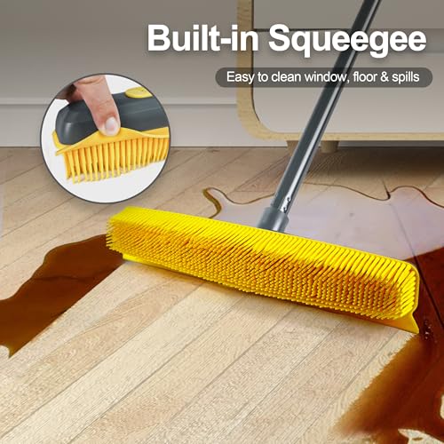 NEWE 3 en 1 Gummibesen mit Stiel 146 cm, Besen Gummiborsten mit Abzieher und Tragbarer Fusselentferner Entfernen von Tiere Katzen Hunde Haare Applicable à la Moquette, aux fenêtres, aux sols carrelés – Bild 4
