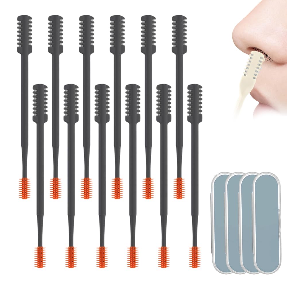 Nasal Hair Cutter, 2025 Upgraded Portable Manual Nasal Hair Trimmer for Women Men, 360° Rotating Double Sided Nose Hair Knife, Travel Essentials Nose Hair Remover Grooming Tool (Grey, 12 PCS)