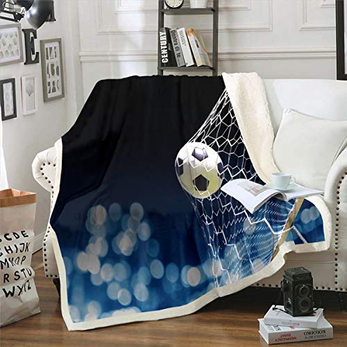 Football Print Throw Blanket Sports Theme Fleece Blankets for Kids Boys Girls Teens Soccer Ball Pattern Football Match for Chair Office Single 50"x60"
