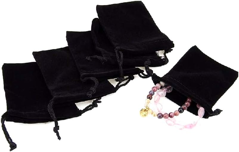 100pcs Velvet Drawstring Gift Bags Jewelry Bags Pouches (Black, 2.8" X 3.6")