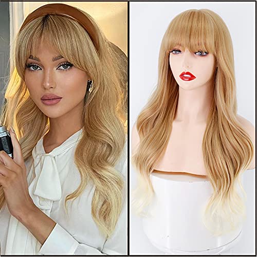 6R429-38 Perruque ondulée synthétique sans colle avec frange dégradée 71,1 cm pour cosplay femme Cover