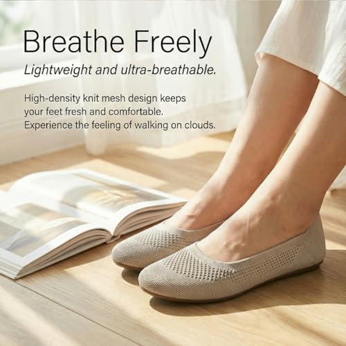 Image of poemlady Women's Ballet Flat Shoes Dress Shoes Knit Round Toe Slip On Ballerina Walking Flats Shoes for Woman Low Wedge Casual