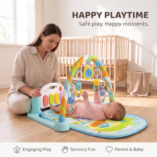 Image of StarAndDaisy Baby Play Gym with Musical Piano, Hanging Toys & Soft Play Mat, Infant Activity Gym for Tummy Time, Sensory Play & Early Learning, Baby Gym for 0-24 Months