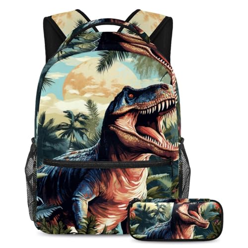 Cartable de grande capacité dinosaure cool lot de 2 avec trousse pour adolescent