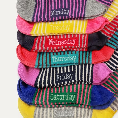 Image of COTTON DAY 7 Days of the Week Gift Box Kids Girls Fashion Short Socks Cute Animal, Floral, Stars, Stripes & Polka Dots Design