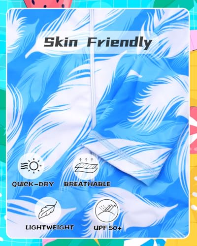 Image of Kids Girls Rash Guard Long Sleeve One Piece Swimsuits Zipper Bathing Suits UPF 50+ Tropical Plant Flowers Ages 3-12