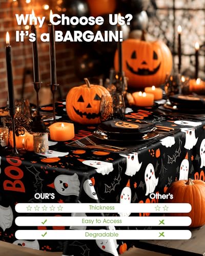 Image of Pureegg Plastic Table Cloth Disposable 8 Pack, 54 x 108 Inch Table Cloths, Vampire Party Decorations, Halloween Tablecloths, Rectangle, Plastic Cover, Leakproof & Sturdy, Halloween Black