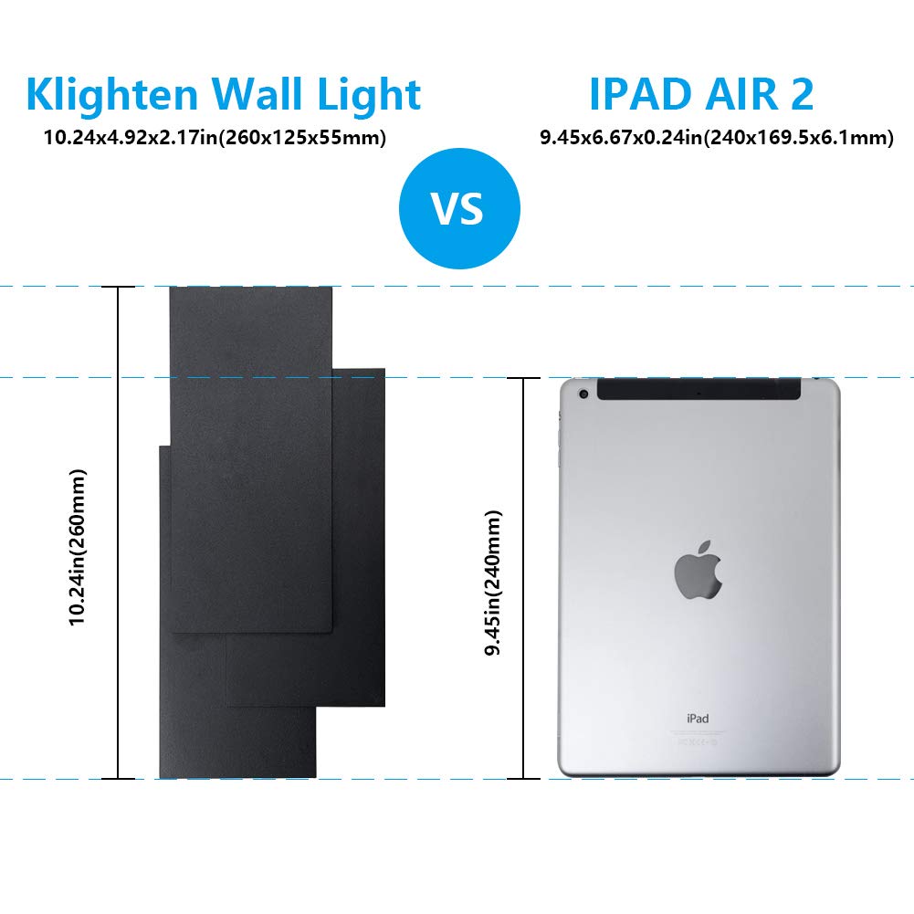 Klighten Aplique de pared Moderno LED 24W Lámpara para Decoración del Hogar Pared Dormitorio Pasillo Entrada Blanco cálido 2700~3200K, Negro