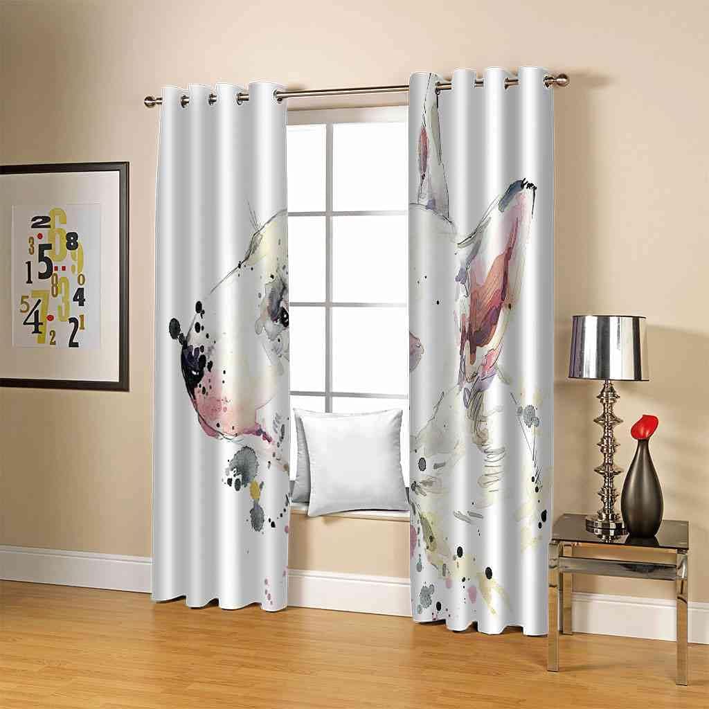 Modern Blackout Curtains with Eyelet 3D Printed Thermal Insulated Window Treatments Watercolor Animal Puppy Living Room Bedroom Window Drapes 2 Panel Set 72" X 108" (2XW27.5"xL63")