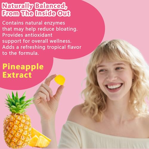 Image of Feminine Vaginal Probiotics Gummies, Supports pH Balance & Digestive Health, Slippery Elm for Women, Suagr-Free, Veagn, Pineapple Flavor, 60 Count