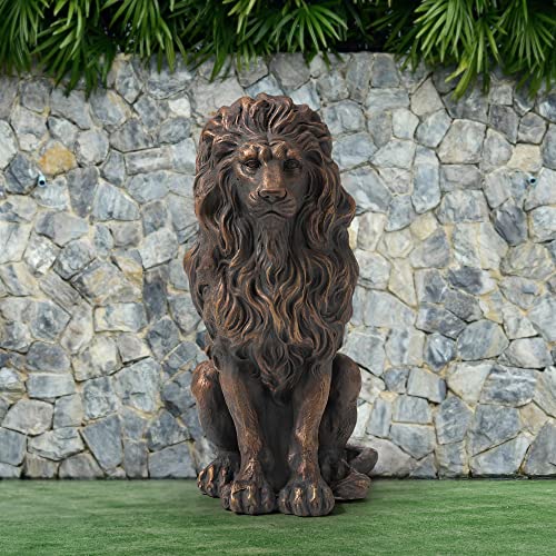 Glitzhome Gh20387 Guardian Sitting Lion Outdoor Statue, Bronze #TOP6
