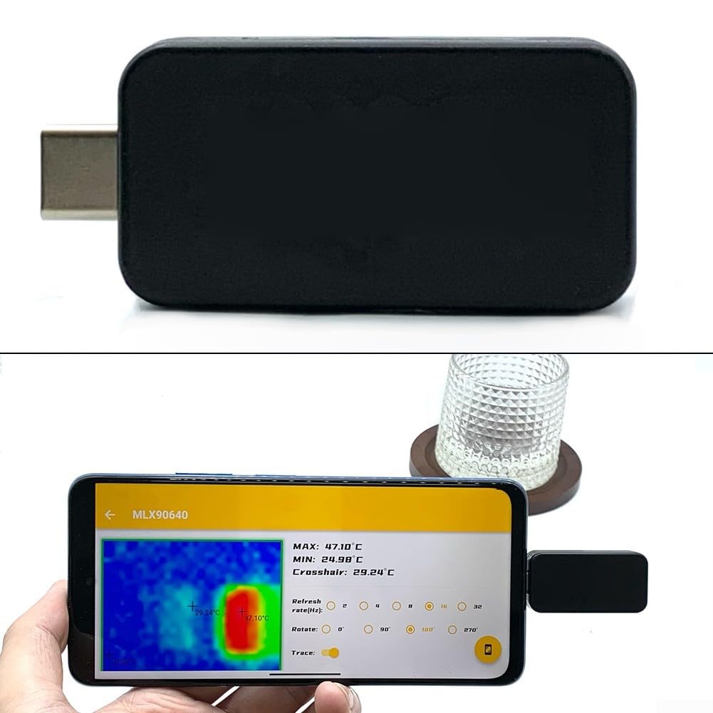 GLOBALHUT MLX90640 Cámara termográfica para teléfonos inteligentes Android, interfaz tipo C, resolución térmica de 32 x 24, soporta visualización de temperatura en tiempo real