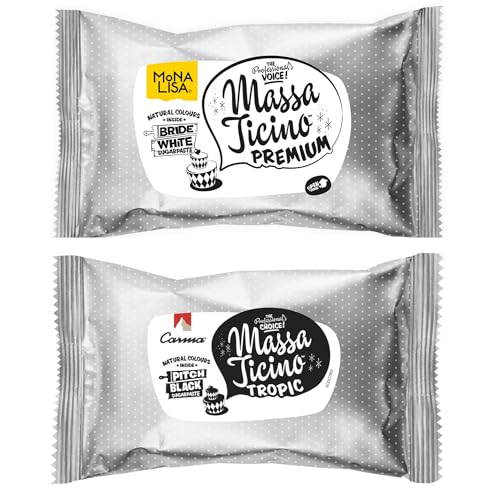 Massa Ticino Set 1x Fondant Weiß 250g und 1x Fondant Schwarz 250g Premium Zuckermasse für Kuchen Rollfondant - Perfekt für Torten Modellierungen & Dekorationen Fondant für Profi- und Hobbybäcker