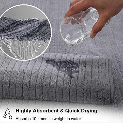 4 Piece Gray Stripe Large Bath Towels Set Oversized Bath Sheet Super Soft Breathable Jumbo Bathroom Towels Highly Absorbent Shower Towel Quick Dry Beach Chair Towel Spa Gym Hotel Towel Set #TOP4