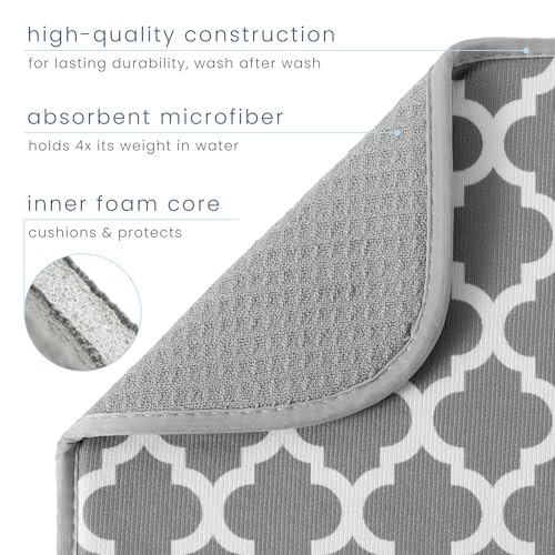 S&T INC. Dish Drying Mat, 16” x 18”, Absorbent Microfiber Kitchen Counter Mat, Dish Drying Pad for Dishes, Utensils, Pots and Pans, Large, White Trellis