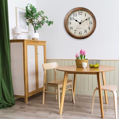 Image of Wall Clock, Vintage Battery Operated, Retro Silent Non Ticking Decorative Clocks for Home Kitchen School Living Room