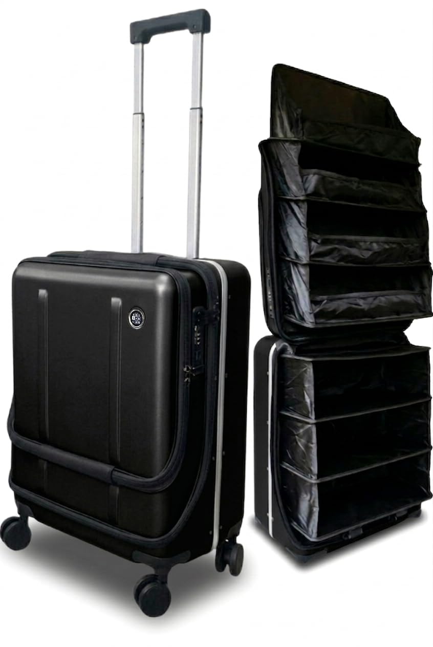 Photo 1 of FLIP The Suitcase That Turns Into a Shelf 47L Carry-On Lightweight Polycarbonate Silent Detachable Wheels TSA Lock Front-Open PC Cabin Approved for Business Travel Easy Caster Replacement (Black)