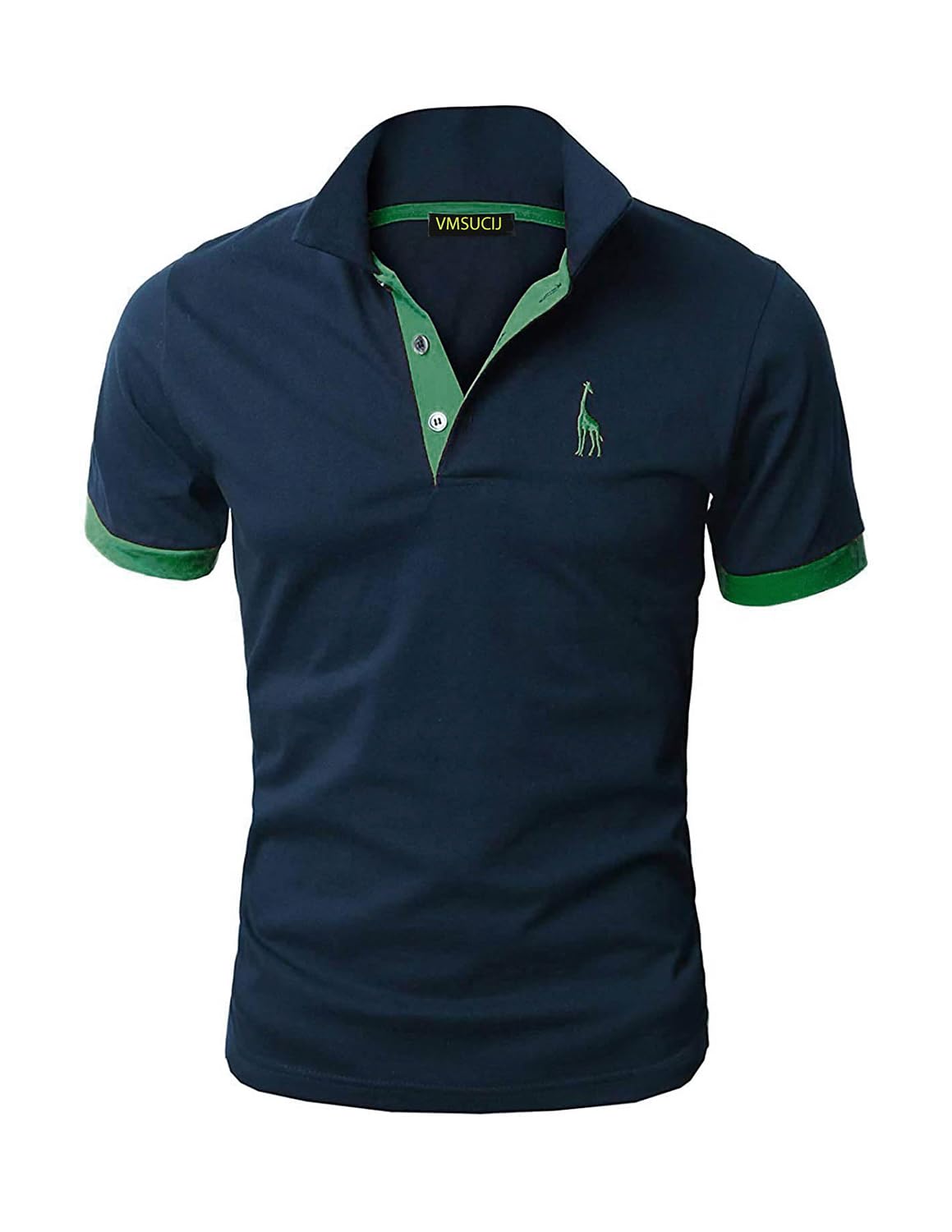 VMSUCIJ Polo Uomo Manica Corta in Cotone Giraffe Embroidery Classic Polo Neck Golf Shirt