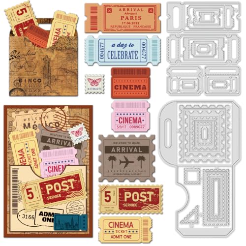 INFUNLY Troqueles de troquelado para sellos, pancartas para manualidades de tarjetas, etiquetas vintage, estampación de metal, marco de encaje, plantillas de troquelado, plantillas de troquelado,