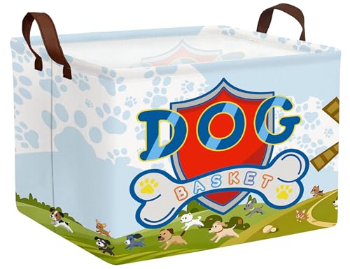 Image of Large Dog Toy Basket Storage Bin Organizer With Handles Collapsible Puppy Gift Box for Kids Toy, Clothing, Blankets (Paw)
