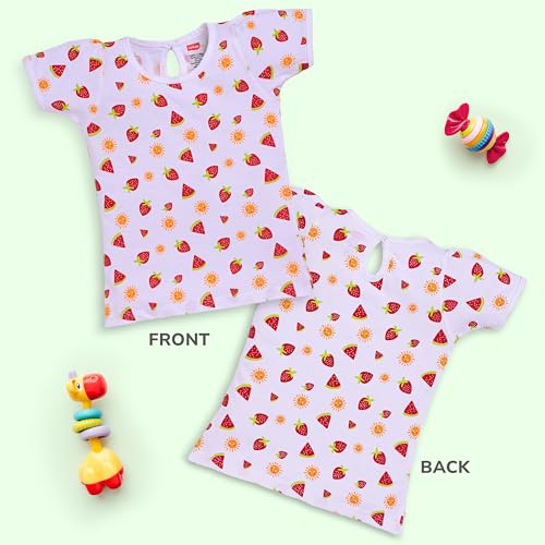 Image of LuvLap Baby Girls Regular Fit 100% Cotton Half Sleeves Girls Top Pack of 5