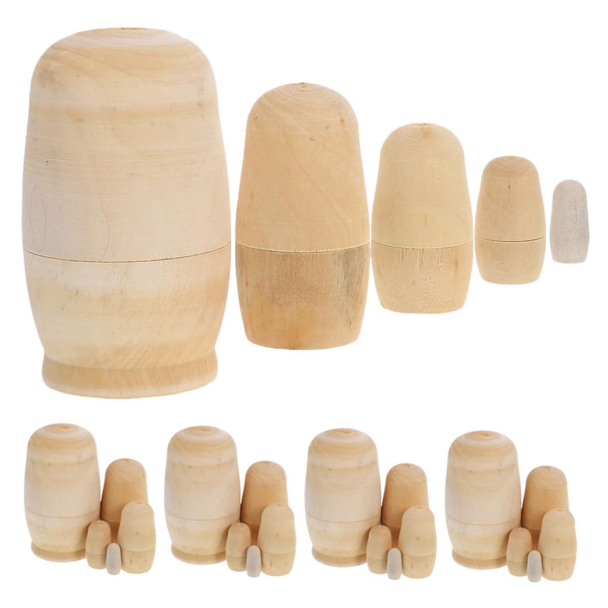 Bambole Russe in Legno Non Verniciate 5 Strati Set per Pittura e Creatività