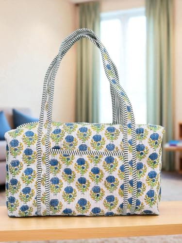 Large Cotton Weekender Travel Bag, Handmade Quilted Fabric Duffle Bag, Block Printed Overnight Bags, Hand Luggage Bag, Bags for Women,3