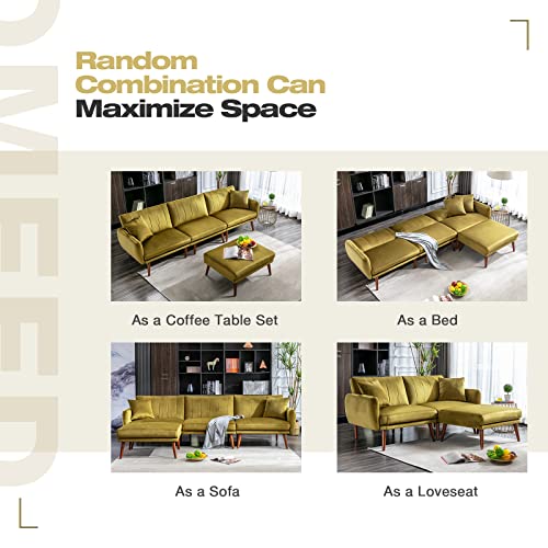 Jomeed Convertible Sectional Sofa Couch, Modern Oversized Velvet Fabric L-Shaped Couch Sofa Bed With Adjustable Backrest For Living Room, Apartment #TOP6