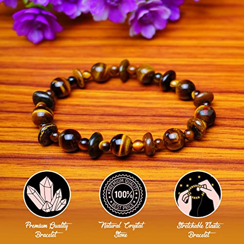 Image of REMEDYWALA Tiger Eye Bracelet(wati beads) For Reiki, Balance Chakra, Positive Energy, Healing | Tiger Eye stone Jwellery | Gemstones Round Beads Stretchable Bracelet for Men and Women