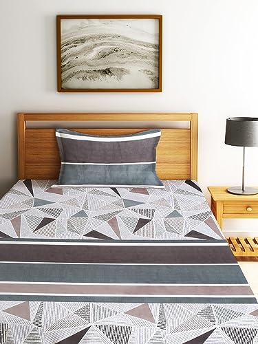 Image of Home Sizzler 210TC Triangulastripe Multicolor Single Bedsheet with 1 Pillow Cover