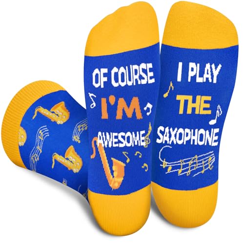 Calcetines Divertidos de Saxofón para Hombre, Calcetines Musicales Coloridos con Diseño de Saxo, Regalo Original para Papá, Novio o Músico, Funny Socks Hombre para Navidad, San Valentín y Cumpleaños