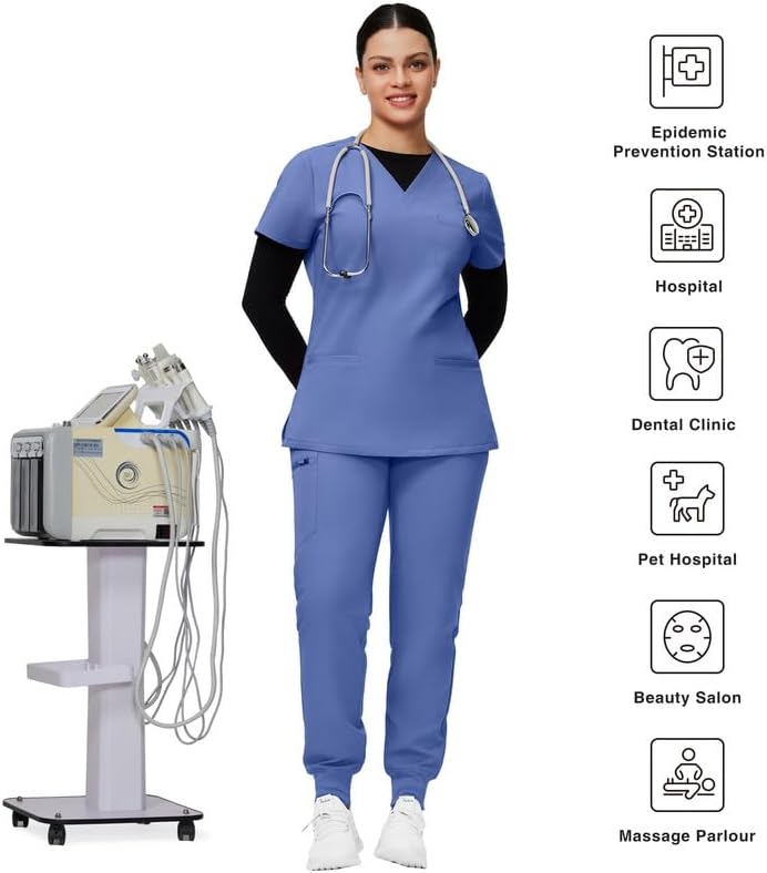 Kitmaz Women's Scrub Set - V-Neck Top & Jogger Pants, 8 Pockets, Ultra-Soft & 4-Way Stretch