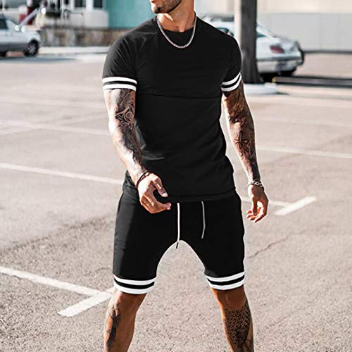 Men’s Sportswear Tracksuit Set for Summer Short Sleeve Top and Shorts Suits 2-Piece Beach Patchwork Short Sleeve Shirts & Shorts Pants Sets - Image 3