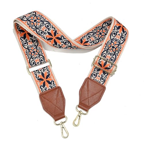 Image of LEMEDE Purse Strap,2 inch Leather End Shoulder Strap Adjustable Replacement,Retro Jacquard Multi-pattern Crossbody Bag Straps