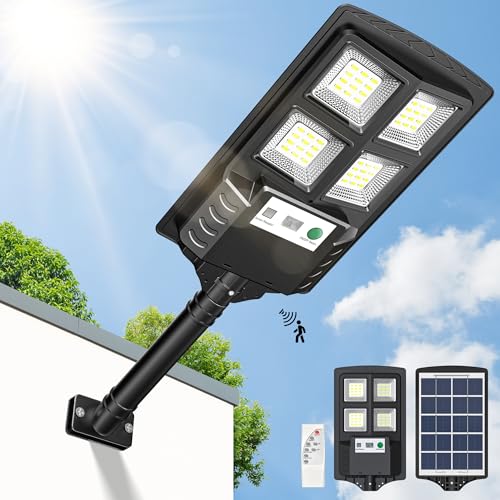 OKPRO Solar Lights Outdoor - Solar Flood Lights Outside Dusk to Dawn, IP66 Waterproof Street Lights Solar Powered with Motion Sensor and Remote Control for Parking Lot, Yard