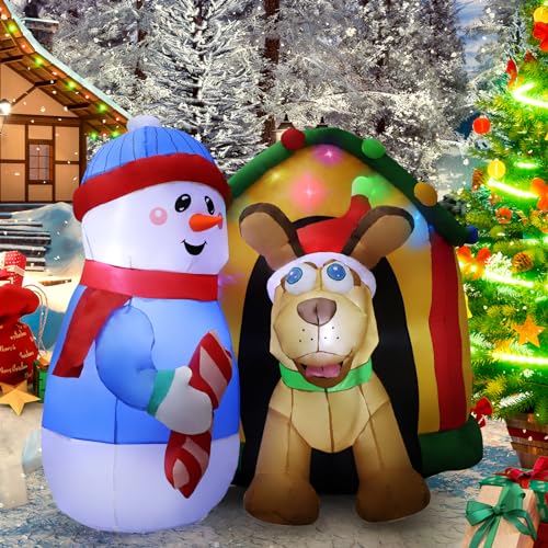 HZGDEJTG 5ft Christmas Inflatable Outdoor Decorations, Snowman Dog House Inflatable Yard Decorations with LED Lights for Indoor Outdoor Patio Garden Christmas Decoration