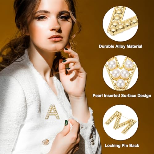 Image of PATIKIL Letter Brooch Pins, Pearl Initial Alphabet Letter Lapel Badges Pin for Women Men Girl Wife Suits