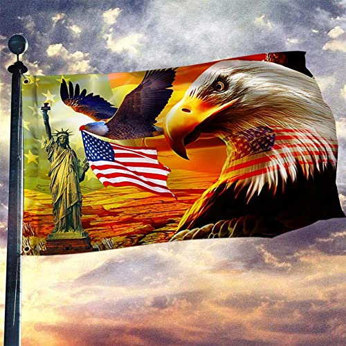 American Pride Grommet Flag Eagle Sunset Freedom 3x5 Outdoor Double Sided for Flagpole, US American Flag, Patriotic American Symbols of Freedom Flag, Statue of Liberty Flag