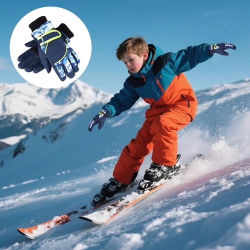 Image of Colorful Winter Gloves for Kids Windproof Boys & Girls Snow Ski Gloves Warm Mittens for Children Outdoor