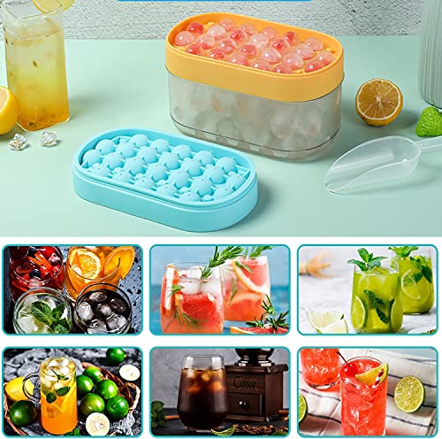 Silicone Ice Cube Trays, Locked Buckle Design Ice Trays For Freezer, Round Ice Cube Trays With Lid And Bin,Easy Release Circle Ice Cube Tray Bpa Free For Ice Chilling Cocktail Whiskey Tea Coffee #TOP6