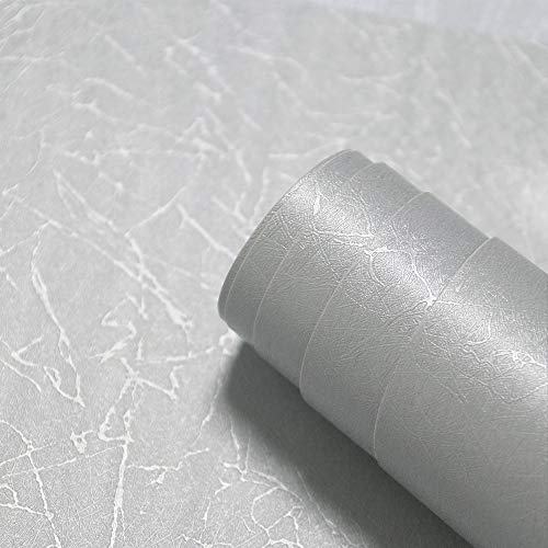 17.7X197 Silver Peel and Stick Wallpaper Grey Self Adhesive Waterproof Wallpaper Gray Silk Textured Wall Paper Living Room Bedroom Wall Covering Kitchen Cabinets Shelf Drawer Liner Decor Vinyl Roll